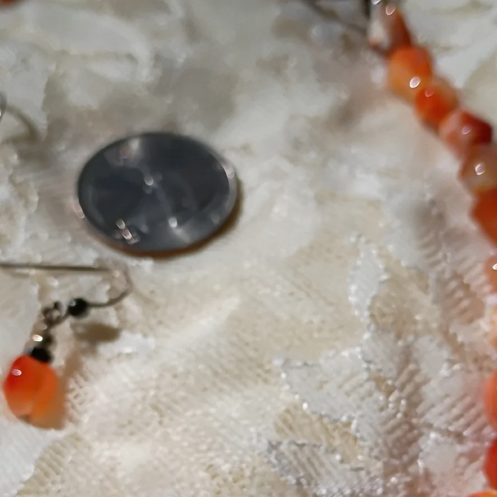 Elegant Orange Beaded Carnela Necklace and Earring Set